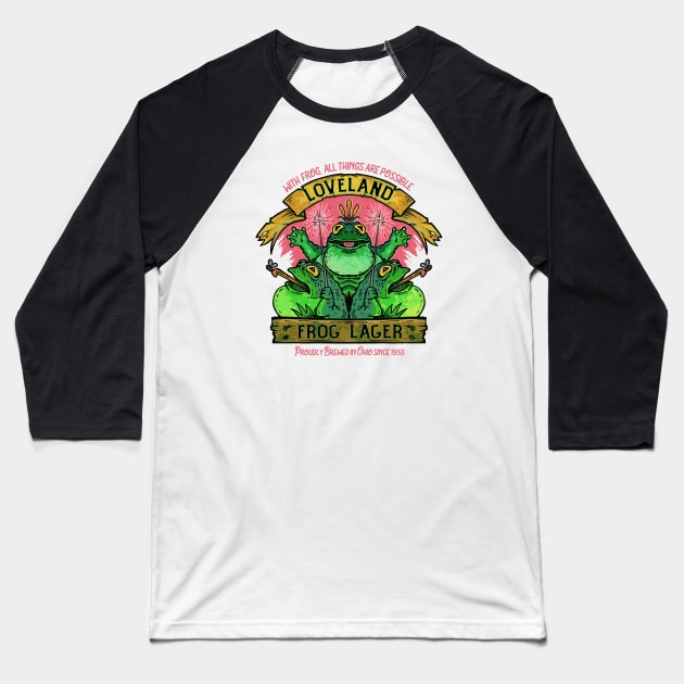 Loveland Frog Lager Baseball T-Shirt by JonathanDodd_Draws